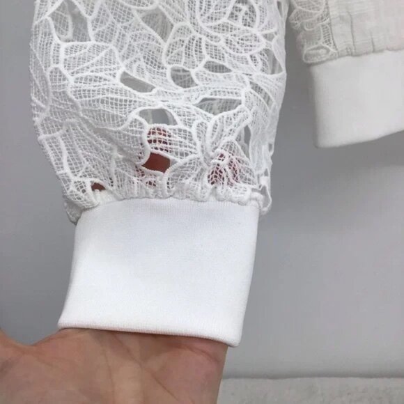 New Jason Wu Bomber Jacket White Lace Cutout Sheer Sleeves Womens XS - Picture 9 of 12